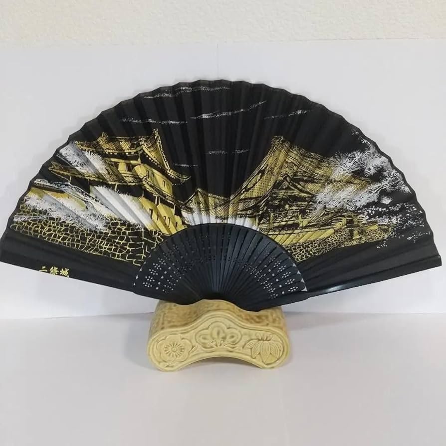 Amazon.co.jp: 京都 二条城扇子黒金 世界遺産 シルク扇子23